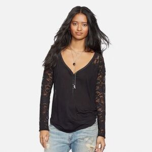 Vintage Denim & Supply Womens Lace Blouse Top Black Boho Y2K Semi Sheer Floral L